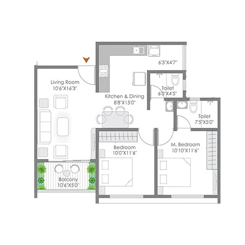 AR Amora Wakad 2 BHK Floor Plan Image
